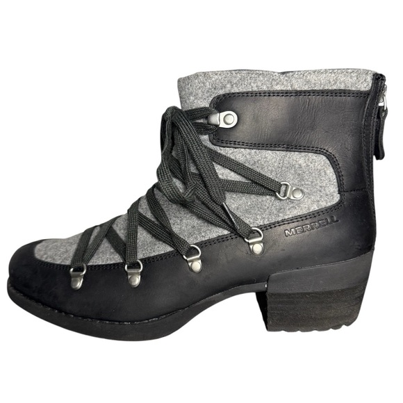 Merrell Women’s Shiloh II Warm Lace Up Boots Black Gray Leather Wool Size 10.5 - Picture 1 of 5